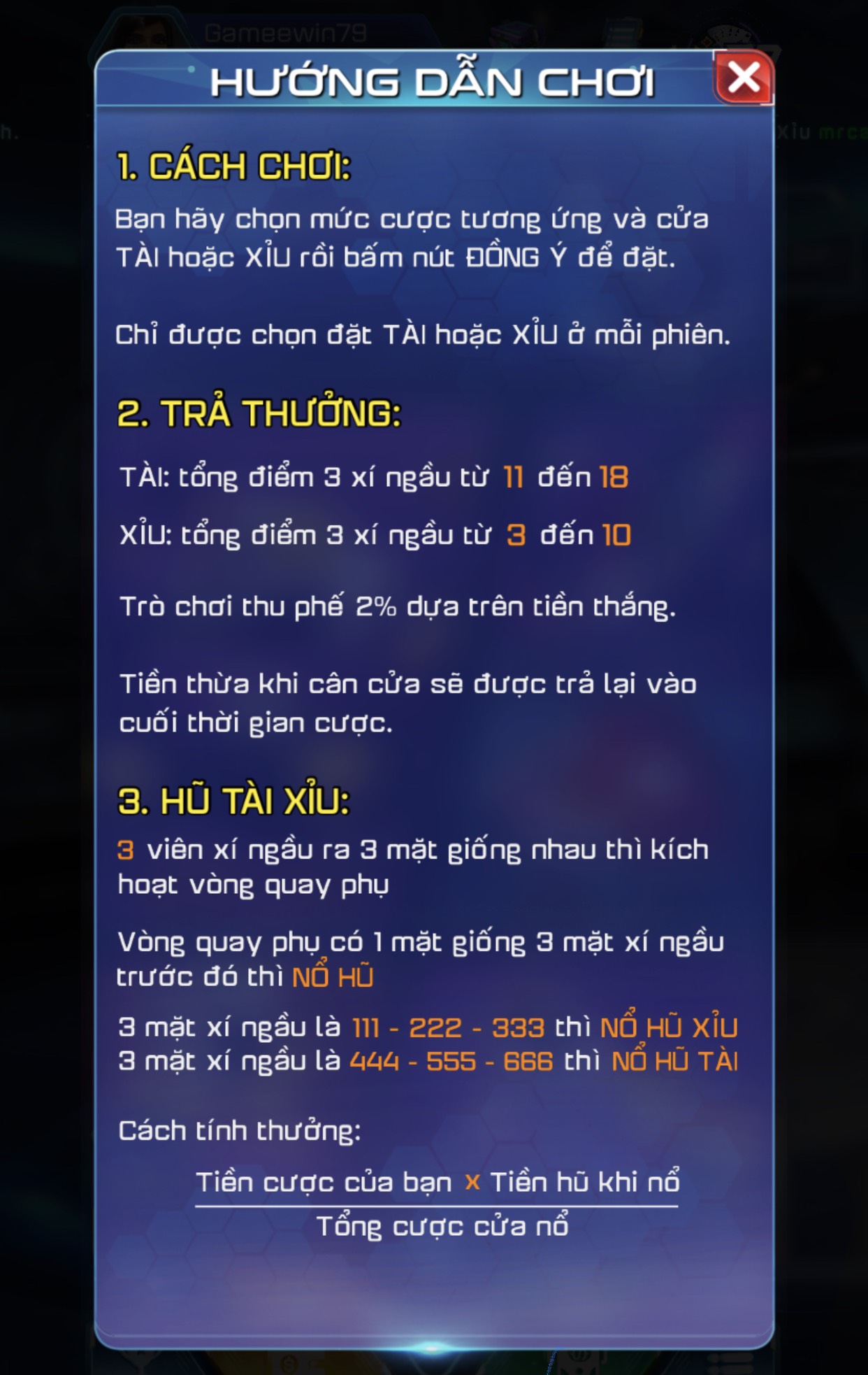 Luật chơi game bai doi thuong Sicbo Win79