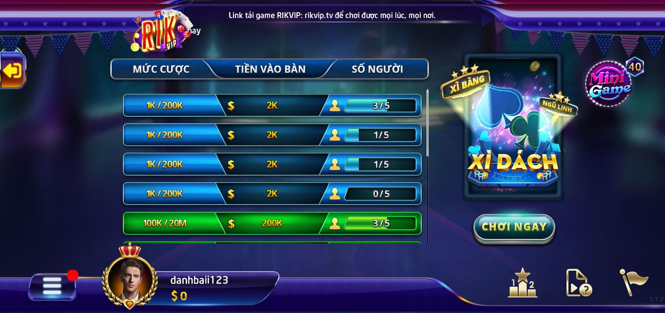 Game bai xì dách được yêu thích nhất tại Rikvip