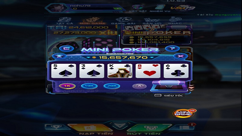 Săn tiền cực khủng tại mini poker Win79